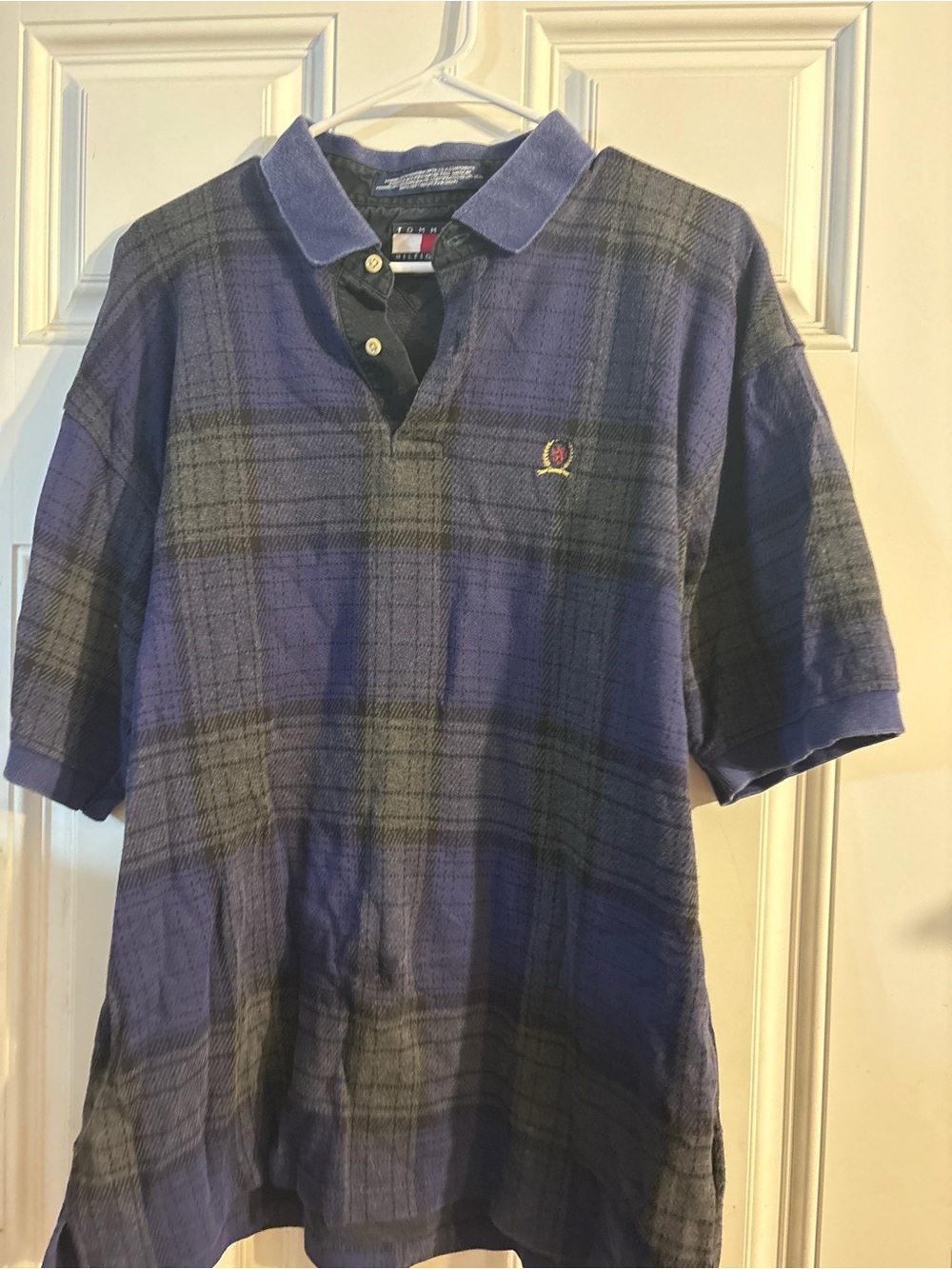 Tommy Hilfiger Navy and Black Plaid Polo Shirt